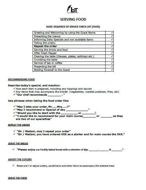 Sequence Of Service Food And Beverage Trainer