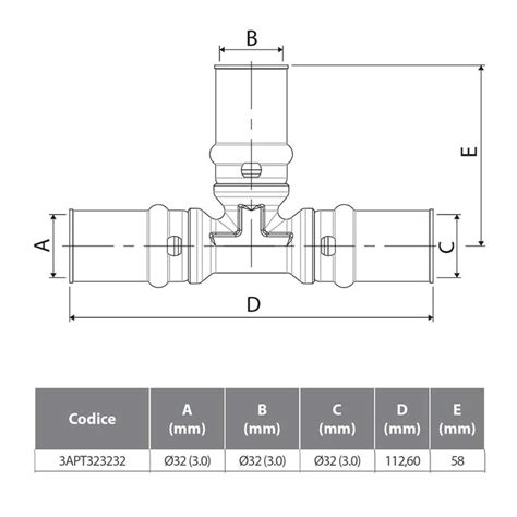 Tee Uguale Ø32 mm A Pressare Per Tubo Multistrato Cod 3APT323232