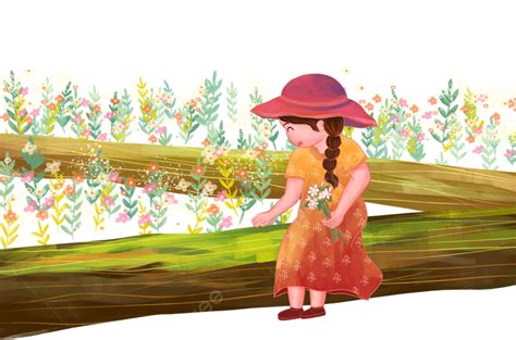 Spring Little Girl Picking Flowers On A Spring Outing Spring Little