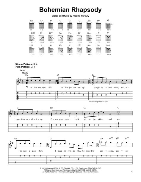 Bohemian Rhapsody By Queen Sheet Music For Easy Guitar Tab At Sheet