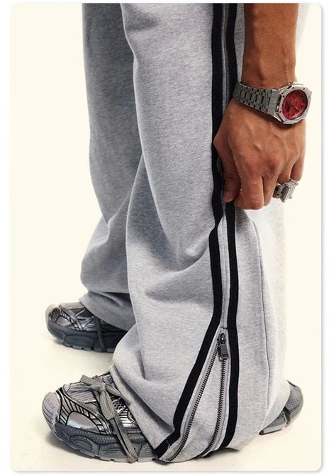 Loose Stripped Leg Zipper Pants Zipper Pants Wide Leg Sweatpants