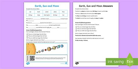 Ks Earth Sun And Moon Qr Worksheet Profesor Hizo