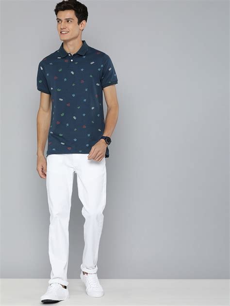 Buy Mast And Harbour Men Navy Blue And White Printed Polo Collar T Shirt