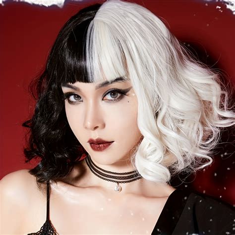 Black White Cosplay Wig Witch Character Role Play Wig Short Temu Canada