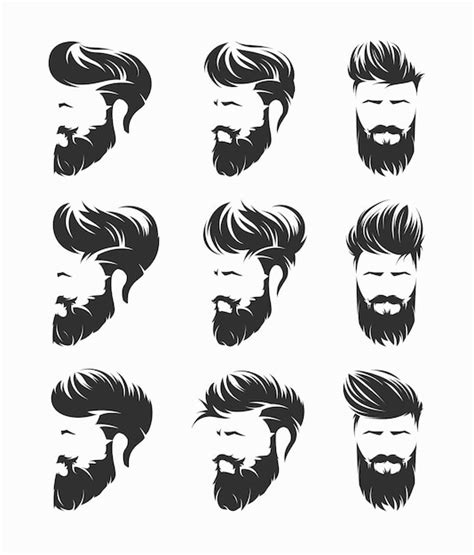 Peinados De Hombre Y Corte De Pelo Con Barba Bigote En La Cara Ilustración Vector Premium