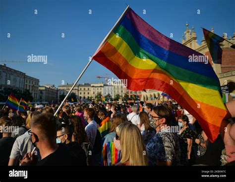 Pro Lgbt Activists And Their Supporters During The Annual Krakow