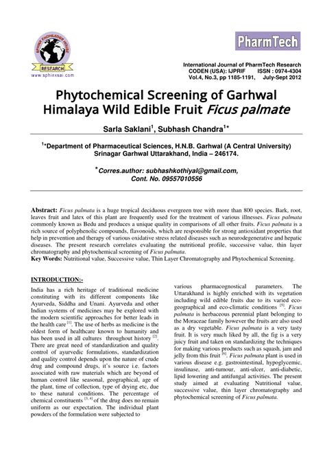 Pdf Phytochemical Screening Of Garhwal Himalaya Wild Edible Fruit