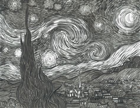 Starry Night Vincent Van Gogh Landscape In Pencil Pencil Drawing