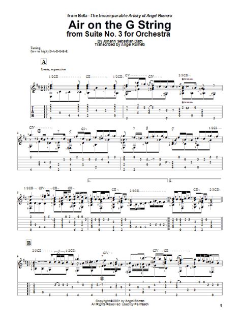 Air On The G String Sheet Music Angel Romero Guitar Tab