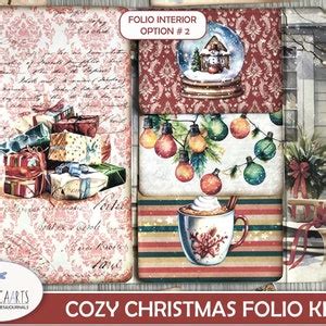 Cozy Christmas Folio Kit Shabby Festive Tri Fold Folio Loaded Folder