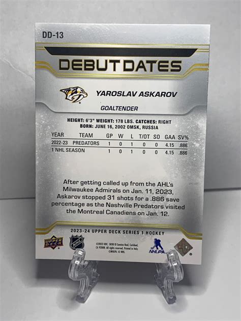 Yaroslav Askarov 2023 24 Upper Deck Series 1 Debut Dates Insert RC Card