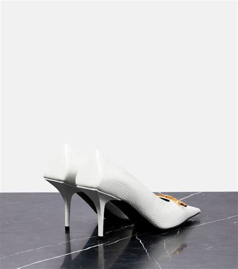 Balenciaga Square Knife Bb Croc Effect Leather Pumps In White Modesens