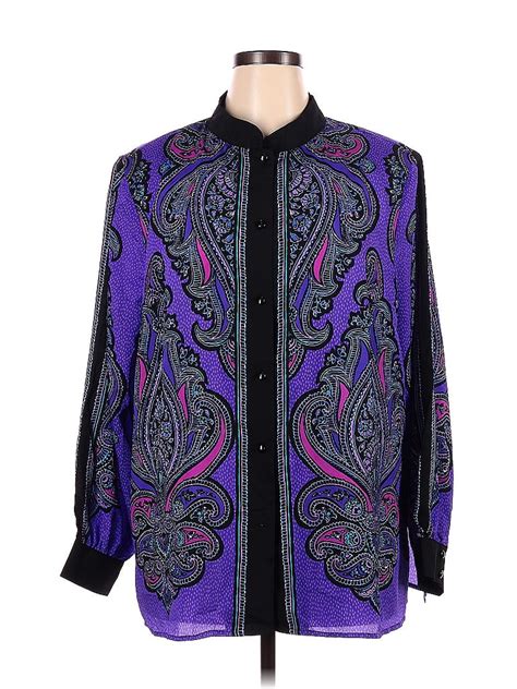 Bob Mackie Polyester Color Block Purple Long Sleeve Blouse Size X