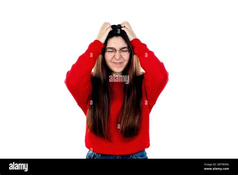 Brunette Girl With Glasses Isolated On A White Background Stock Photo Alamy