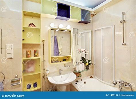 Modern Bathroom In Yellow And Blue Royalty Free Stock Photography ...