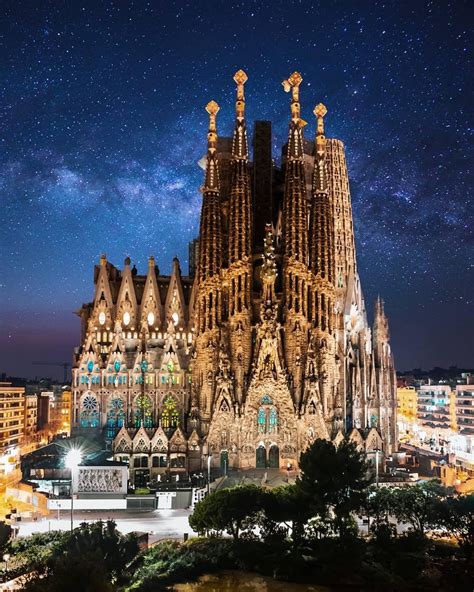 Starry Night Sagrada Familia Barcelona Spain Travel Abroad