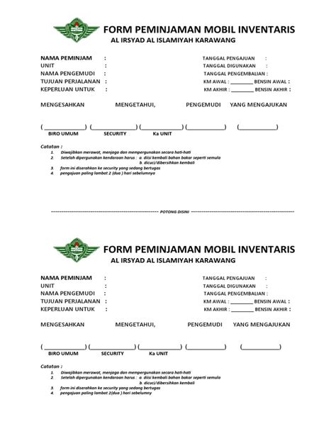 Form Peminjaman Mobil Inventaris Pdf