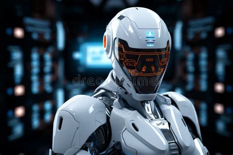 Robot With 3d Rendered Hud Graphic Display In Futuristic Digital Rendering Stock Illustration