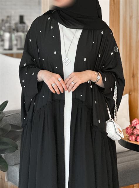 Black 8 Washed Silk With Chiffon Abayas From Leil Abayas At Boksha