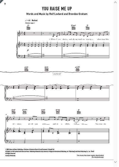 You Raise Me Up Klavier Gesang Gitarre Pdf Noten Von Westlife In