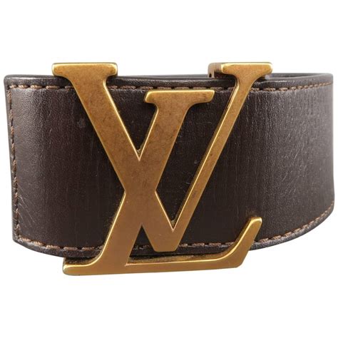 LOUIS VUITTON Size 44 Dark Gold Brass LV Buckle Brown Utah Leather Belt ...