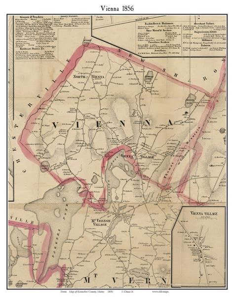 Vienna 1856 Old Town Map With Homeowner Names Maine Flying Etsy