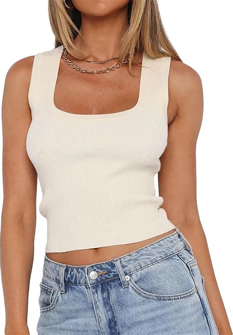 MISSACTIVER Womens Sexy Square Neck Crop Tops Going Out Sleeveless