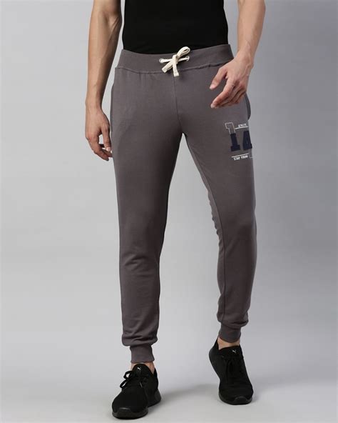 Buy Mens Grey Embroidered Slim Fit Joggers Online At Bewakoof