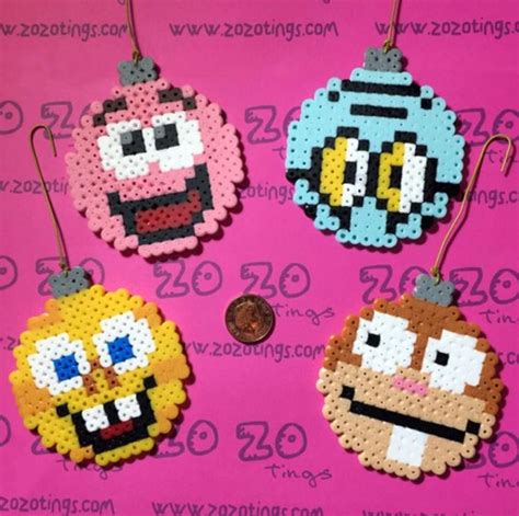 Spongebob Ornaments Easy Perler Bead Patterns Melty Bead Patterns Diy Perler Bead Crafts