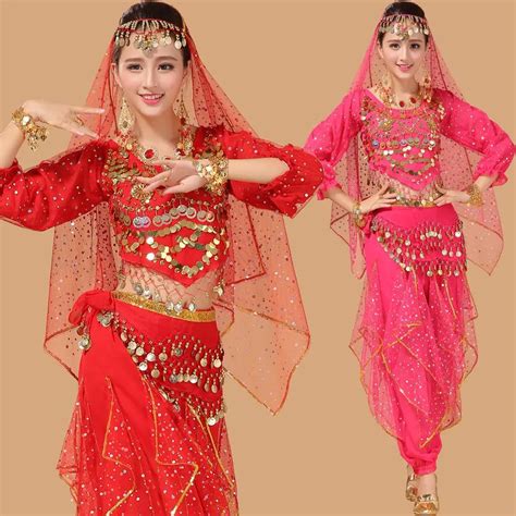 2016 New Sexy Belly Dance Costumes Clothes Long Sleeves Top Pant Belt