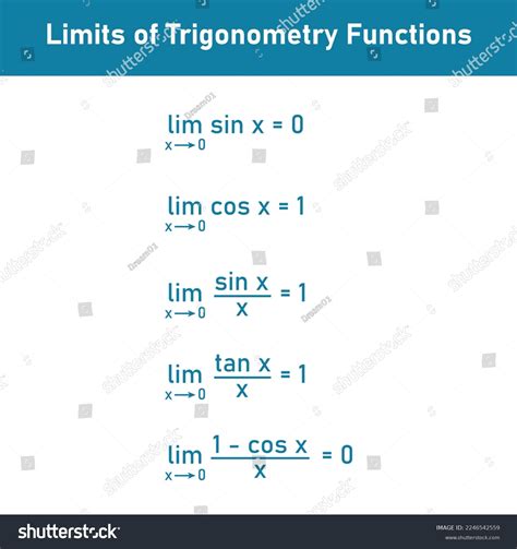 Limits Trigonometric Functions Formulas Stock Vector Royalty Free