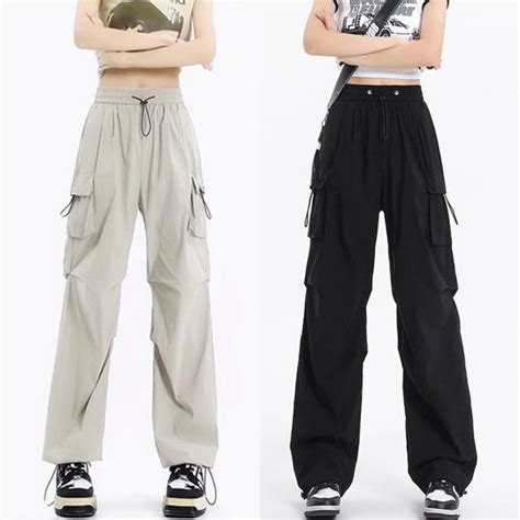 Jual Celana Cargo Pants Wanita Highwaist Serut Loose Korean Style Jumbo