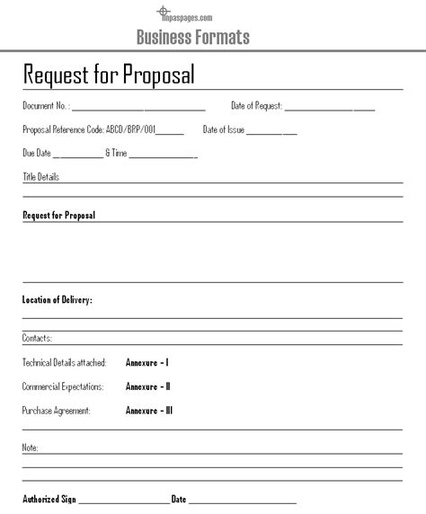 Request For Proposal Format Business Formats