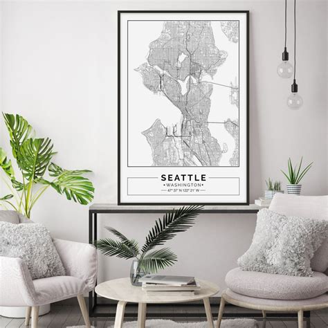 Seattle Map Print Seattle Map Poster Seattle Wall Art Etsy