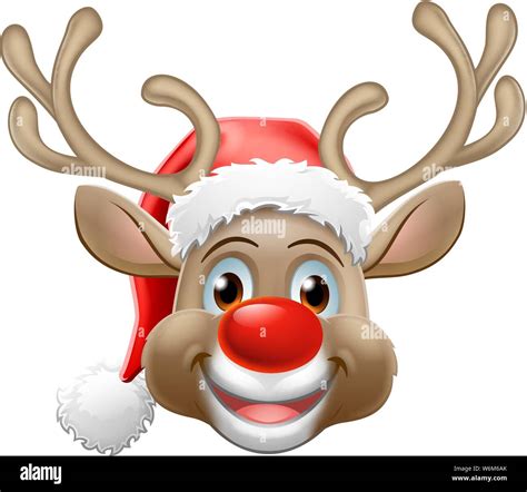 Christmas Reindeer Cartoon Deer Wearing Santa Hat Stock Vector Image