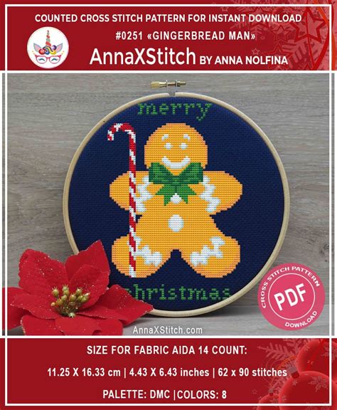 Gingerbread Man Christmas Cross Stitch Pattern Pdf By Etsy