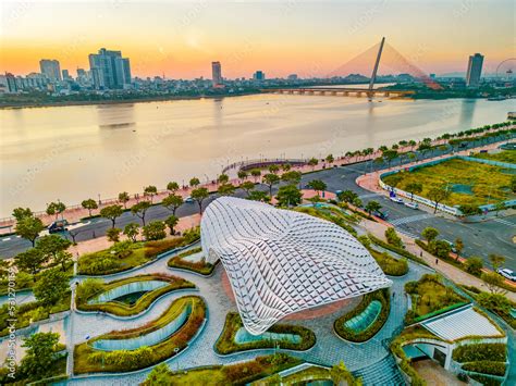 Aerial View Of Da Nang Apec Sculpture Park At Sunrise Which Is A New