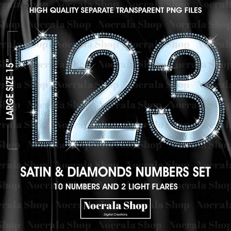 Blue Satin And Diamond Numbers Clipart Png Digital Clip Art Etsy