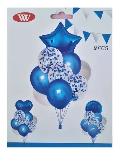 Set X Globos Estrella Metalizada Confetti Azul