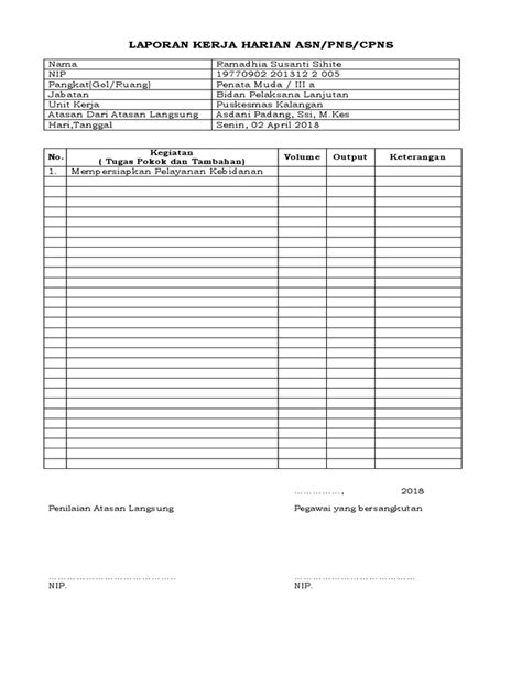 Format Laporan Kerja Harian Asndocx