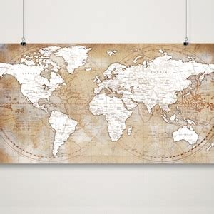 Detailed Large World Map Poster Art World Map Print Personalized Family ...