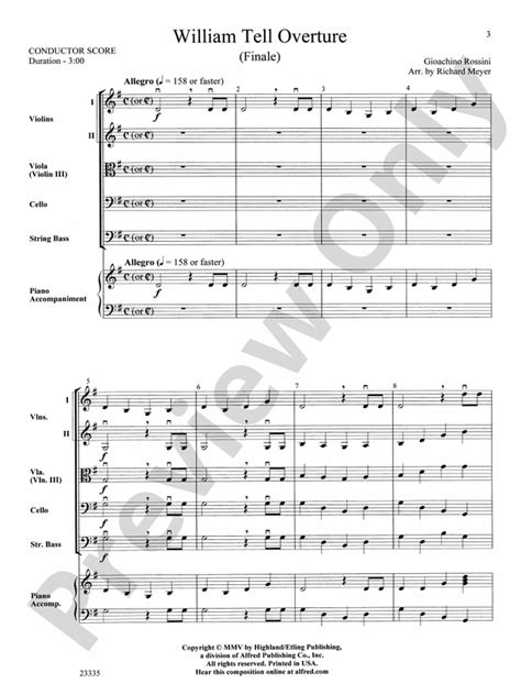 William Tell Overture String Orchestra Conductor Score And Parts Gioacchino Rossini Digital