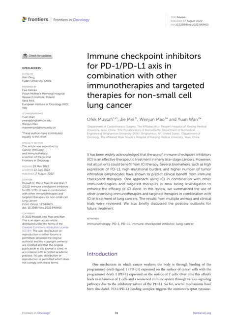 Pdf Immune Checkpoint Inhibitors For Pd 1pd L1 Axis In Combination