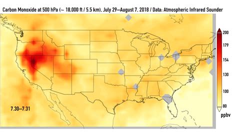 Carbon Monoxide From California Wildfires Drifts East