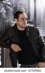 Sexy Guy Attitude Wearing Leather Jacket Stock Photo 67729504