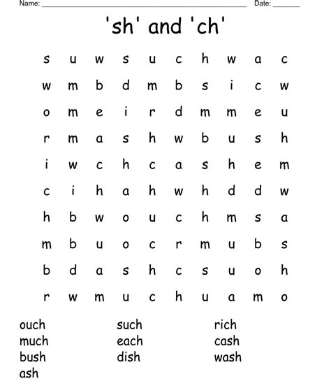 Sh And Ch Word Search Wordmint