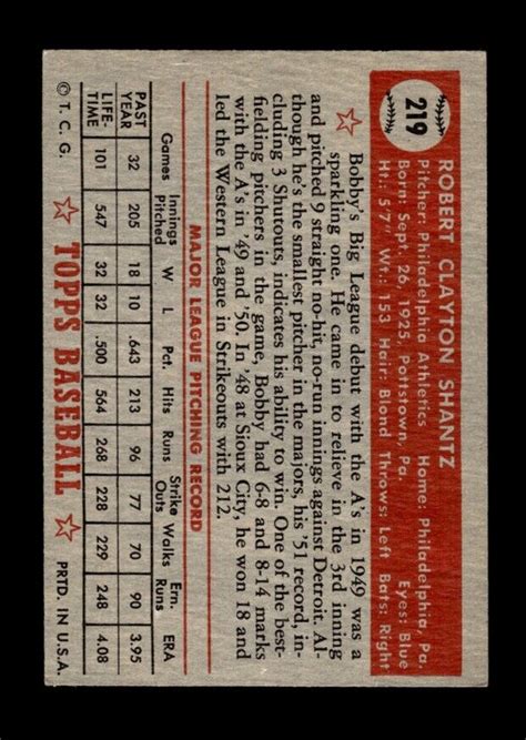 Topps Set Break Bobby Shantz Vg Vgex Gmcards Ebay