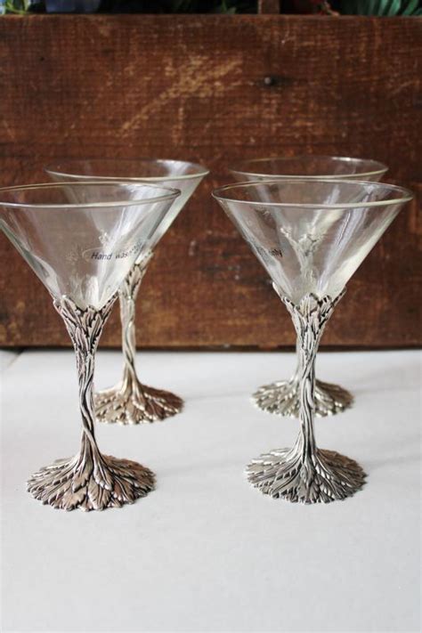 Set Of Grey Goose Vodka Cocktail Glasses Mythical Fairy Tale Style Glass Pewter