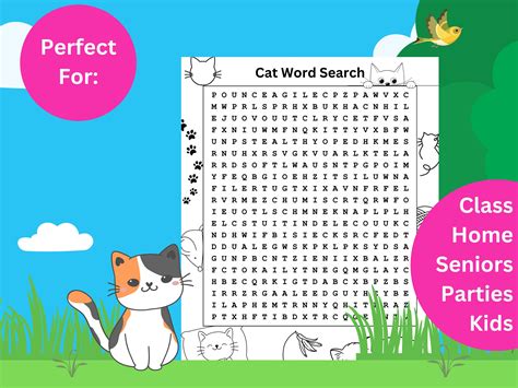 Printable Cat Word Search Puzzle For Kids And Adults Fun Word Game For