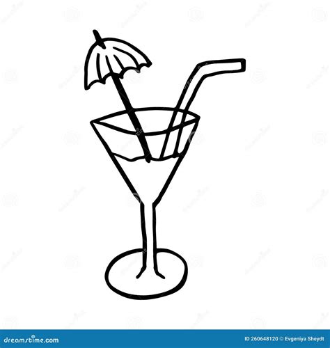 Cocktail With Straw And Umbrella Vector Doodle Sketch Icon Line Art